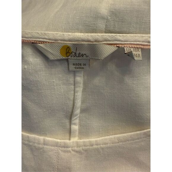 Boden White Linen Frill Cuff Dress Sz. 14 Lightweight Packable Classic - Picture 11 of 13
